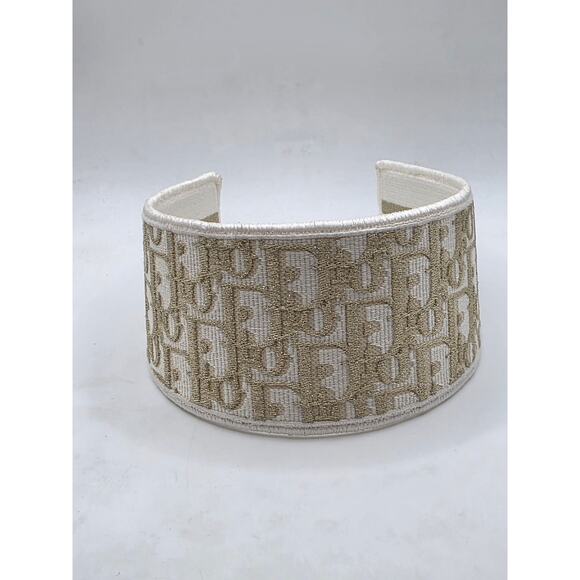 Christian Dior Beige gold Logo patterned canvas wide headband main image 5